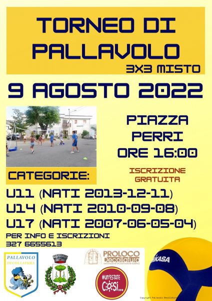 Torneo bambini e ragazzi 3x3 - 9 agosto p.v. in Piazza Perri