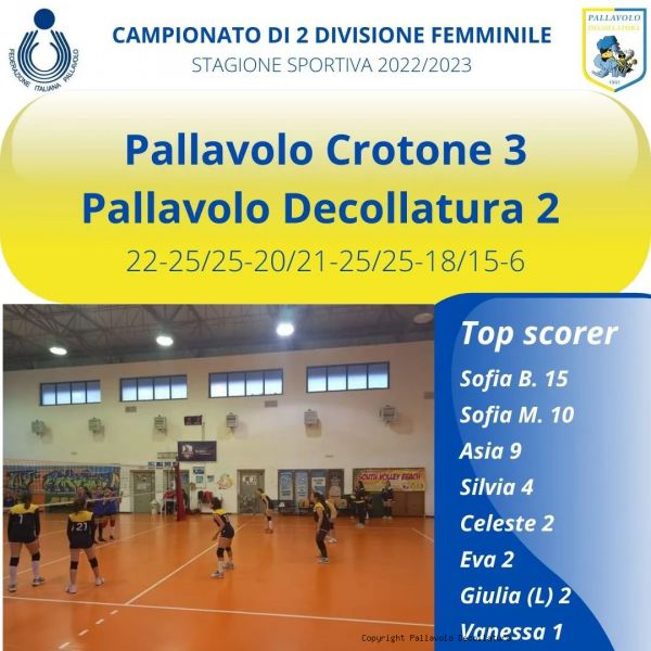Campionato 2 Divis. F - sabato 11-02-2023 - Pallavolo Crotone-Pallavolo Decollatura: 3 - 2