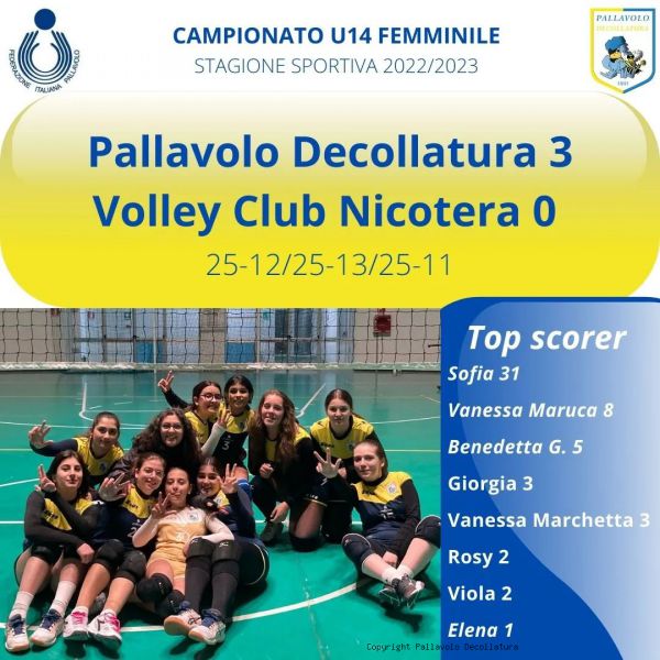 Campionato Under 14 F - 22 febbraio 2023: Pallavolo Decollatura-Volley Nicotera: 3 - 0
