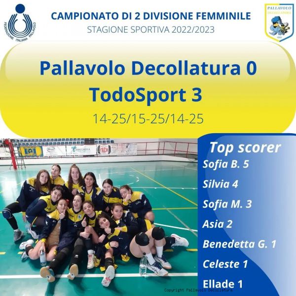 Campionato 2 Divis. F - domenica 26-02-2023 - Pallavolo Decollatura-Todo Volley: 0 - 3